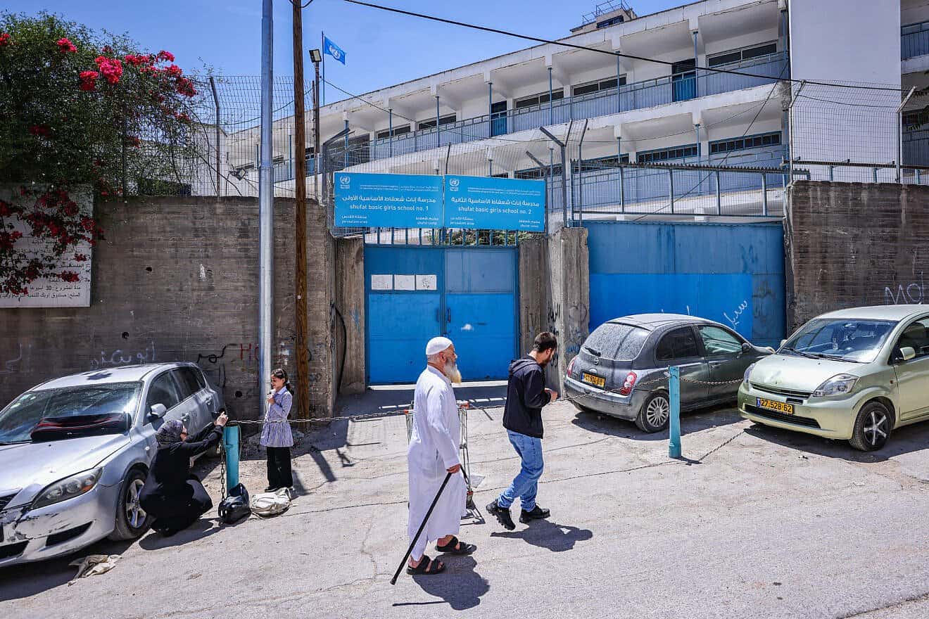 The entrance to an UNRWA girls school that was shut down by Israeli authorities, in the Shuafat camp, on the northeastern outskirts of Jerusalem, May 8, 2025. Photo by Jamal Awad/Flash90.