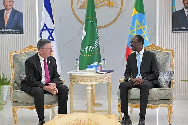 Israeli Foreign Minister Gideon Sa’ar meets with Ethiopian Foreign Minister Dr. Gedion Timotheos in Addis Ababa, May 5, 2025. Photo by Shlomi Amsalem/GPO.