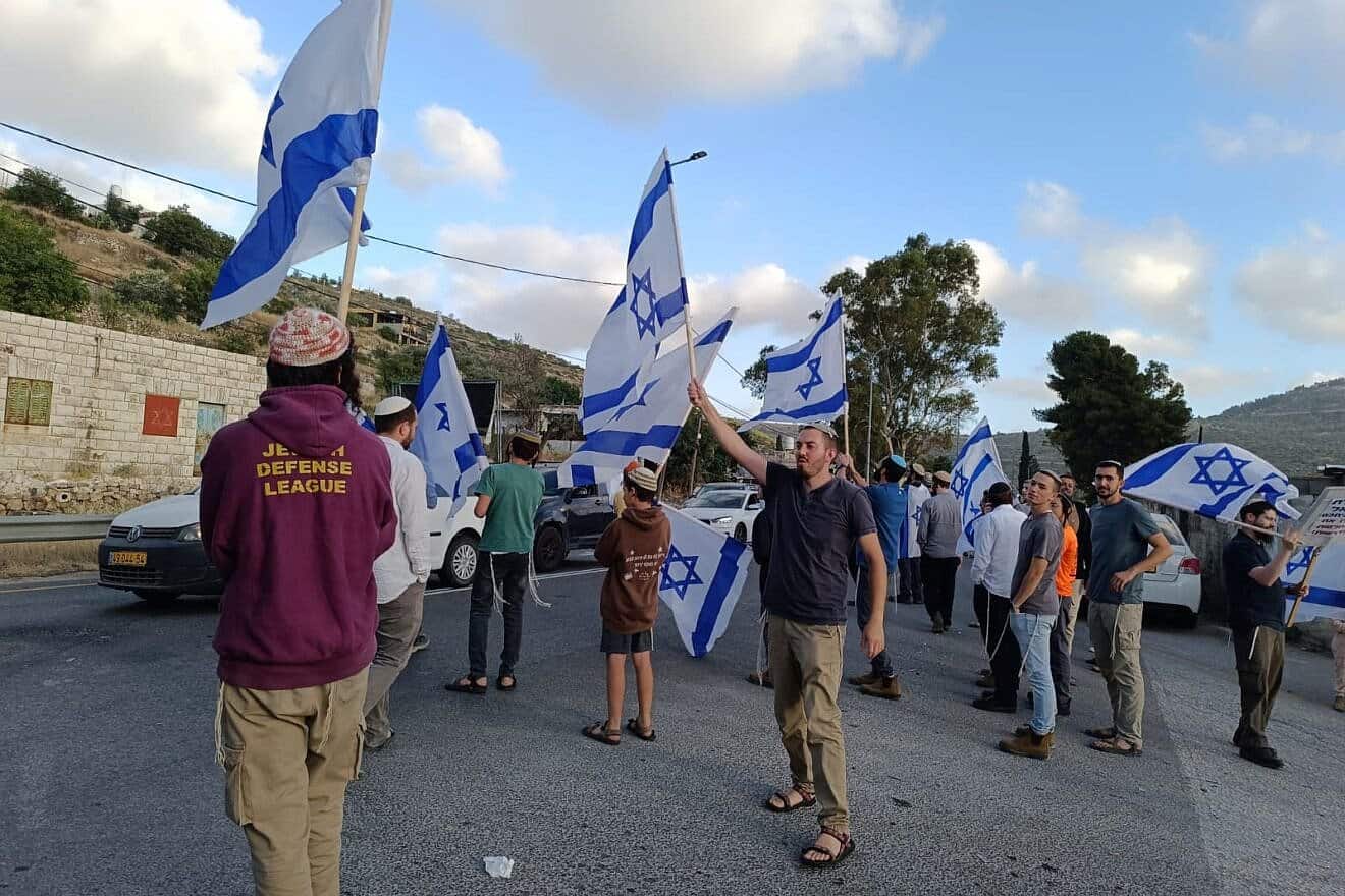 Jewish activists protest outside Al-Lubban ash-Sharqiya in response to repeated stone-throwing attacks, May 27, 2025. Credit: Courtesy.