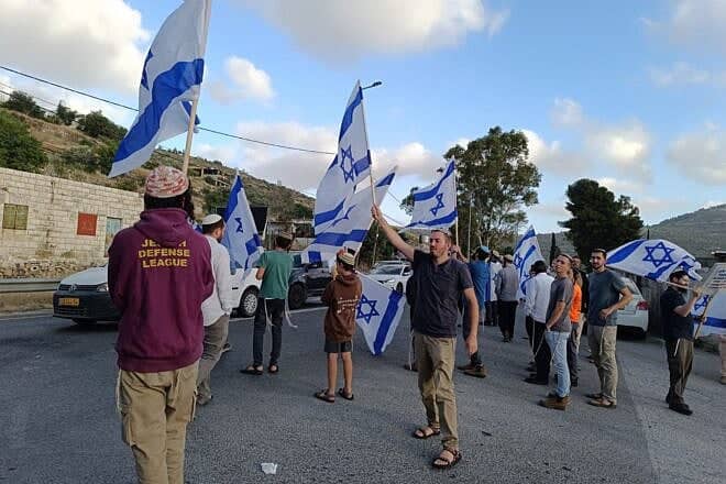 Jewish activists protest outside Al-Lubban ash-Sharqiya in response to repeated stone-throwing attacks, May 27, 2025. Credit: Courtesy.