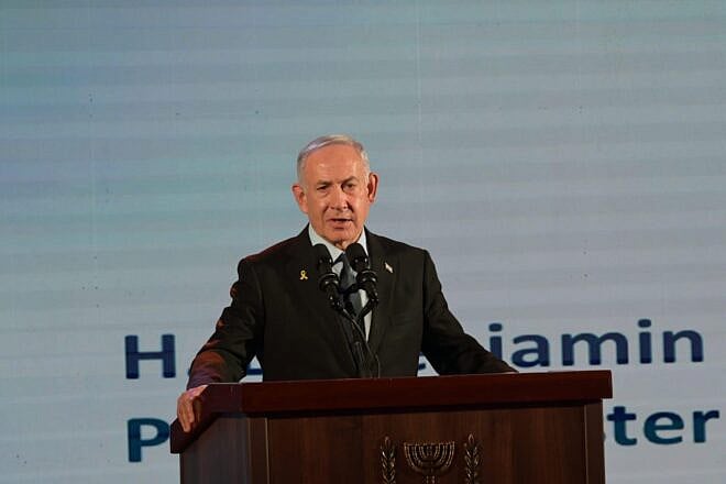 Prime Minister Benjamin Netanyahu addresses an antisemitism conference in Jerusalem on Tuesday.  Credit: Amos Ben Gershom/ GPO, May 27, 2025