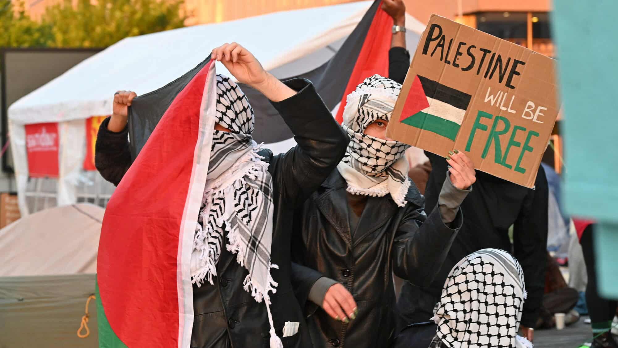 Anti-Israel protesters during a campus riot at the Erasmus University in Rotterdam, the Netherlands on May 12, 2024. Photo by Canaan Lidor.