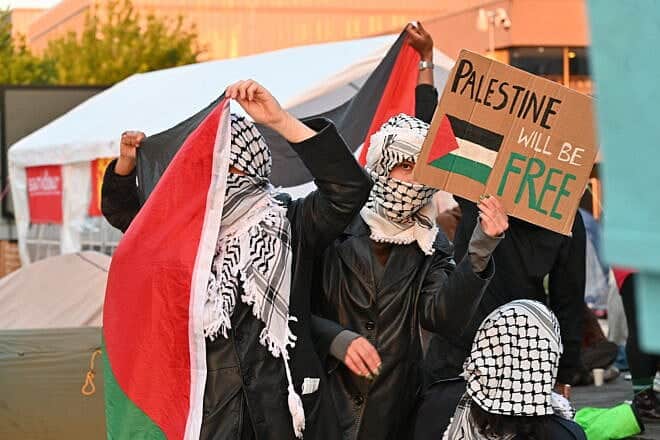 Anti-Israel protesters during a campus riot at the Erasmus University in Rotterdam, the Netherlands on May 12, 2024. Photo by Canaan Lidor.