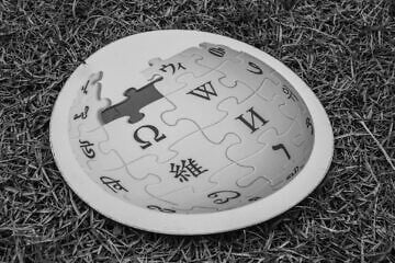 Wikipedia logo on a mousepad in the grass. Credit: Moheen Reeyad via Wikimedia Commons.