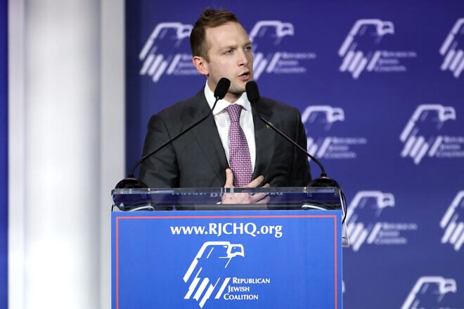 Rep. Max Miller (R-Ohio) speaks with attendees at the Republican Jewish Coalition 2023 Annual Leadership Summit at the Venetian Convention & Expo Center in Las Vegas, Nev., Oct. 28, 2023. Credit: Gage Skidmore via Creative Commons.