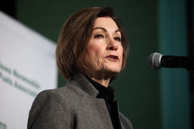 Iowa Gov. Kim Reynolds speaking with attendees at the 2024 Iowa Renewable Fuels Summit at the Prairie Meadows Hotel in Altoona, Iowa, on Jan. 11, 2024. Credit: Gage Skidmore via Creative Commons.