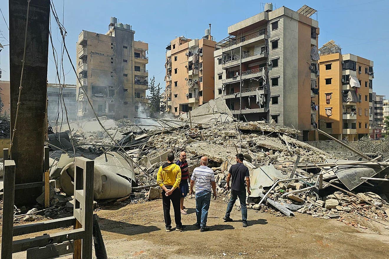 The site of an overnight Israeli airstrike in the Kafaat neighborhood in Beirut's southern suburbs on June 6, 2025. Photo by AFP via Getty Images.