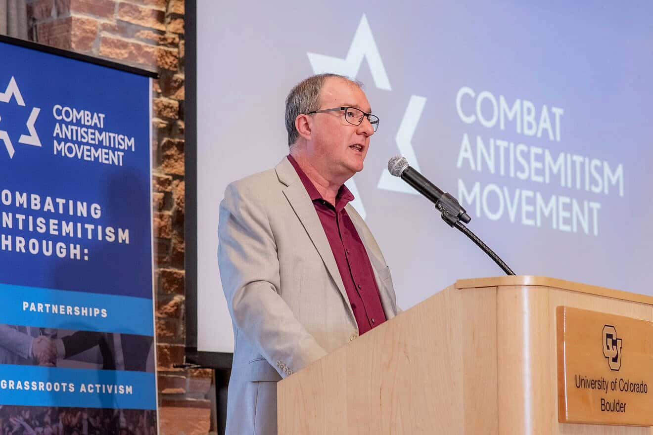 Aaron Brockett, the mayor of Boulder, Colo., at an emergency regional summit responding to the rise in violence against Jews, sponsored by the Combat Antisemitism Movement, June 9, 2025. Credit: Kyler Wales/Good Panda Media.
