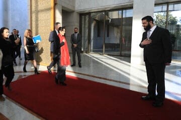 Ahmad al-Shara, president of the Syrian transitional government, greets European commissioner Hadja Lahbib as she arrives in the country on Jan. 17, 2025. Credit: European Commission Audiovisual Service Wikimedia Commons.