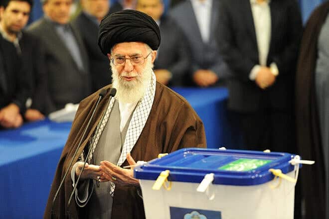 Iran's Supreme Leader Ayatollah Seyyed Ali Khamenei casts the first ballot in elections for Parliament and the Assembly of Experts in Tehran on Feb. 26, 2016. Photo by Scott Peterson/Getty Images.