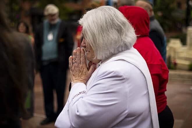 Local faith leaders and members of the community conduct a prayer vigil for the victims of a fire attack outside the Boulder County Courthouse in Boulder, Colo., on June 3, 2025. Photo by Chet Strange/Getty Images.