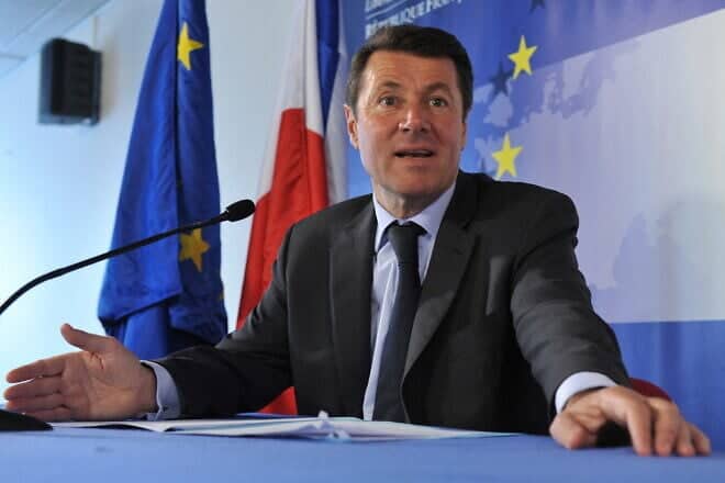 Then-French Minister of Industry Christian Estrosi, today the mayor of Nice, holds a press conference at E.U. headquarters in Brussels, on May 25, 2010. Photo by Georges Gobet/AFP via Getty Images.