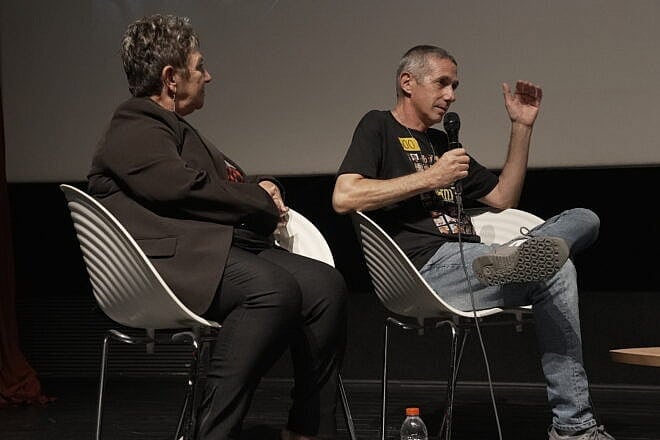Clara Marman and her brother, Fernando Marman, speak at a screening in at the Tel Aviv Museum of Art about a new documentary on the impact of Oct. 7, 2023, on the Latino-Israeli community, May 28, 2025. Credit: Fuente Latina.