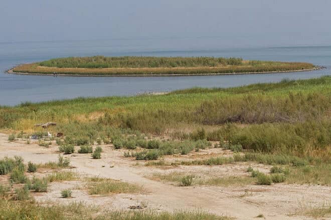 View of an island in the Sea of Galilee created as a result of water withdrawal near Kibbutz Ma'agan, in Northern Israel, on August 30, 2018. Photo by Flash90