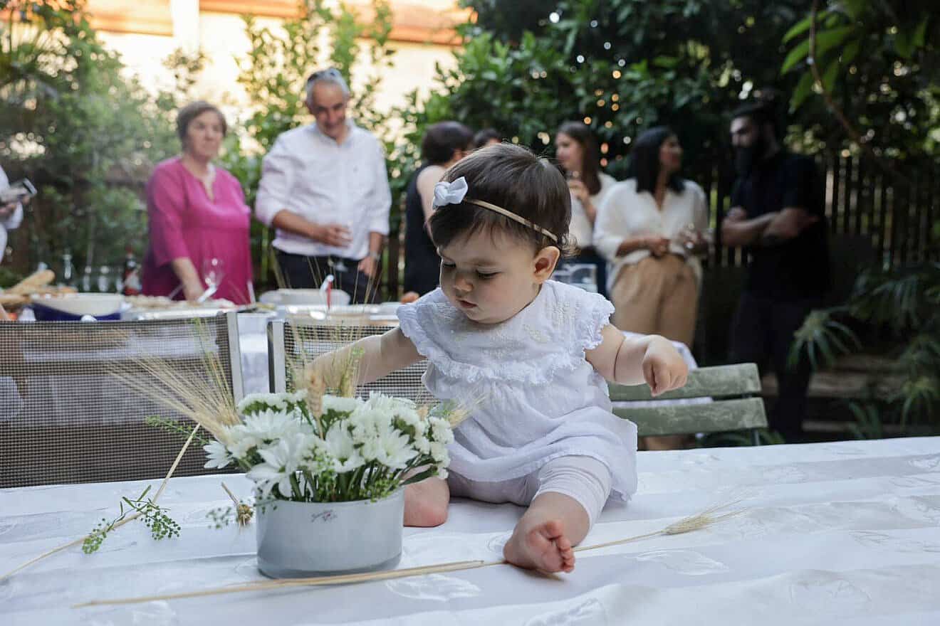 A Jewish family celebrates Shavuot on May 16, 2021. Photo by Nati Shohat/Flash90.