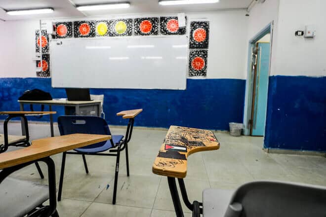 A view of an empty school in the east Jerusalem neighborhood  of Silwan on September 19, 2022, following a strike in protest against the Jerusalem municipality's decision to edit Palestinian textbooks, as well as introduce an Israeli curriculum in classrooms. Photo by Jamal Awad/Flash90.