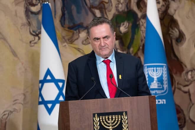 Israeli Defense Minister Israel Katz attends a Holocaust memorial day ceremony held at the Knesset in Jerusalem, April 24, 2025. Photo by Arie Leib Abrams/Flash90.
