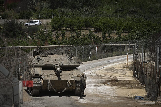 IDF soldiers on the border fence with Syria, in the Israeli Golan town of Majdal Shams, May 9, 2025. Photo by Michael Giladi/Flash90.