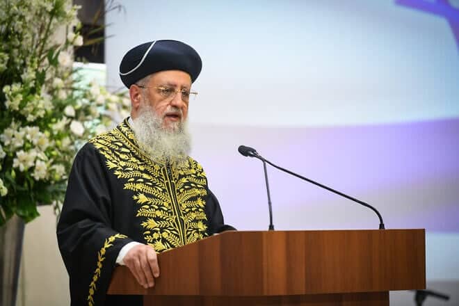 Israel's Chief Sephardic Rabbi David Yosef speaks during a swearing in ceremony for new judges in the Rabbinical Court, held at the President's Residence in Jerusalem, June 10, 2025. Photo by Arie Leib Abrams/Flash90.