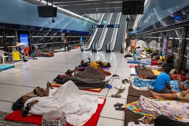 Israelis take shelter in an underground train station in Tel Aviv during missile attacks from Iran, June 17, 2025. Photo by Chaim Goldberg/Flash90.
