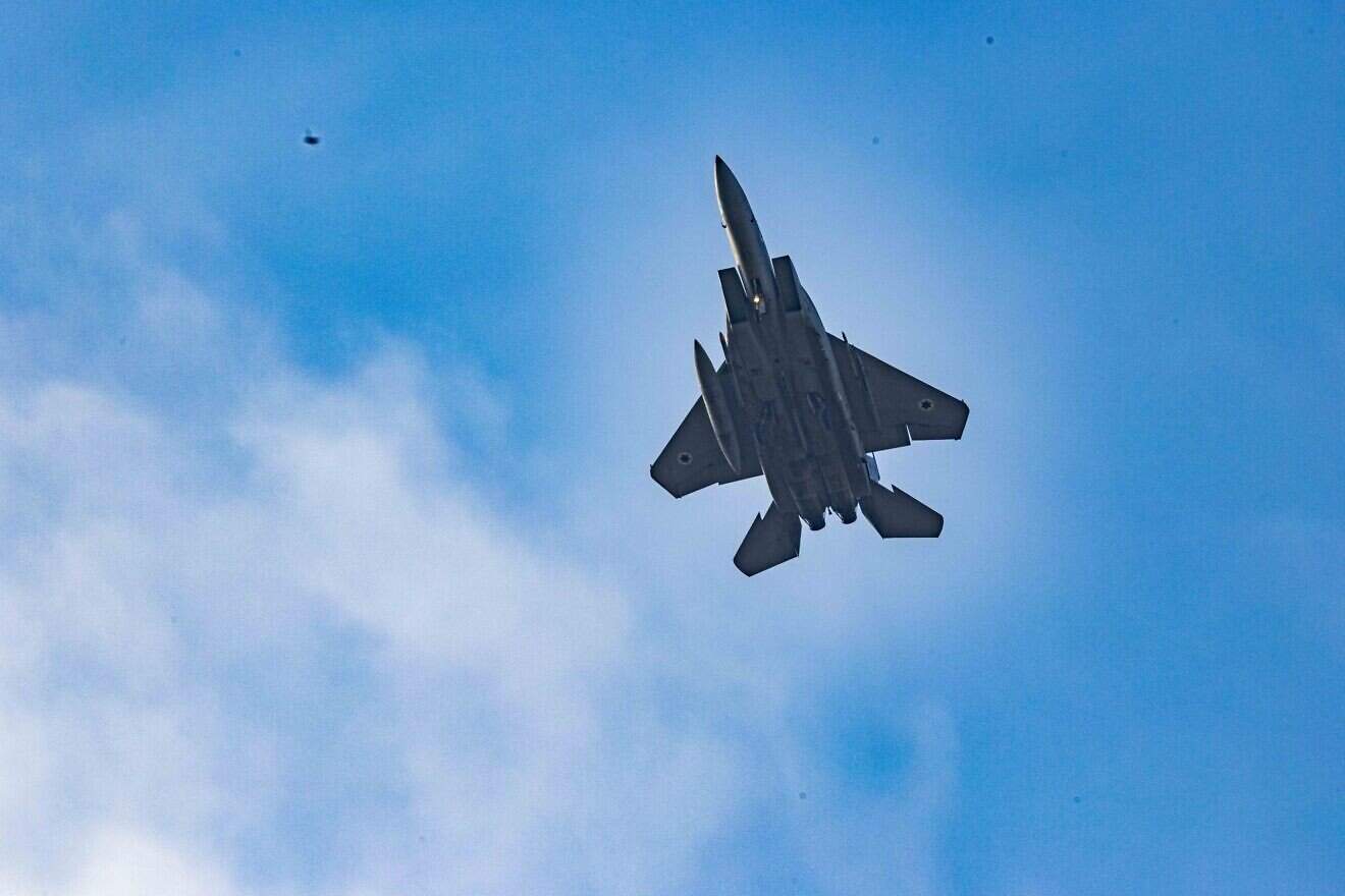 An Israeli Air Force fighter jet flying over central Israel, June 23, 2025. Photo by Nati Shohat/Flash90.