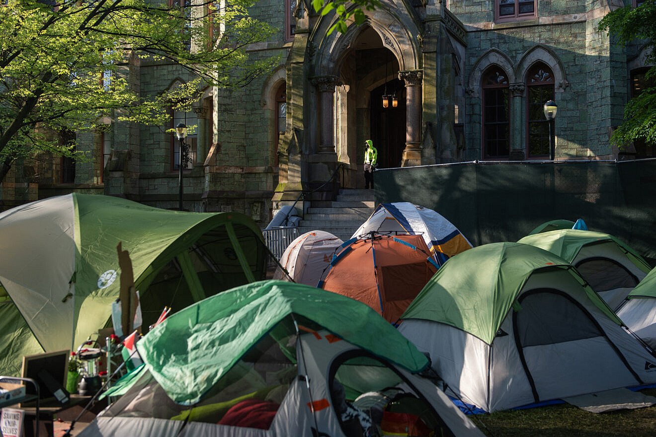 University of Pennsylvania security staff stand watch over the campus at an anti-Israel encampment in Philadelphia, April 29, 2024. Credit: Matthew Hatcher/AFP via Getty Images.