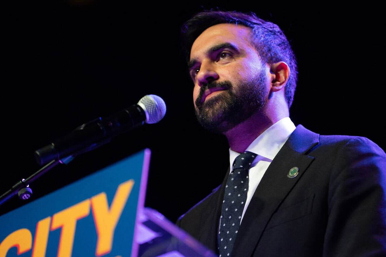 Zohran Mamdani looks out into the crowd at a rally at Brooklyn Steel in Brooklyn, N.Y., on May 4, 2025. Photo by Madison Swart/Hans Lucas/AFP via Getty Images.