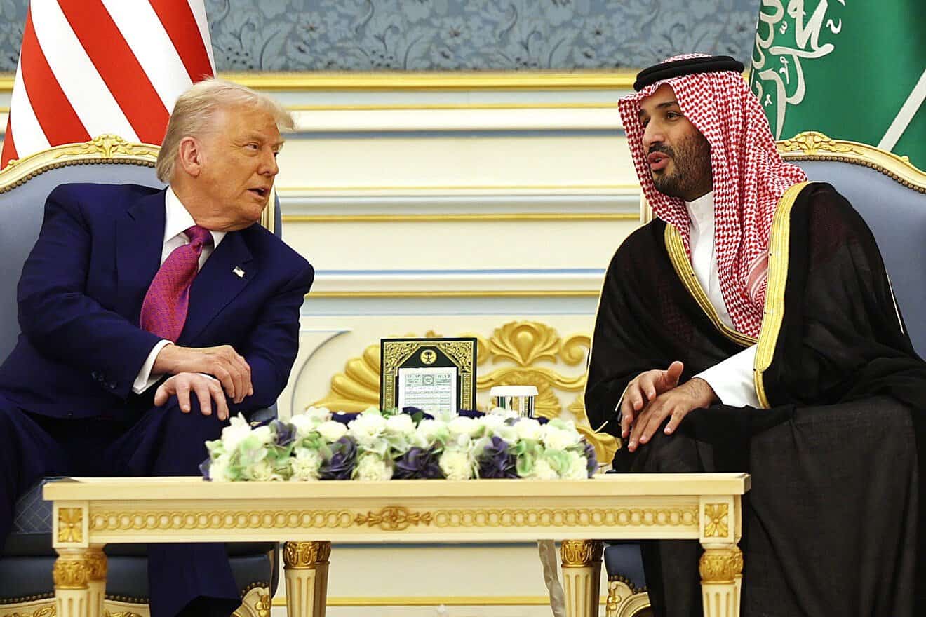 U.S. President Donald Trump meets with Saudi Crown Prince Mohammed bin Salman during a “coffee ceremony” at the Saudi Royal Court on May 13, 2025, in Riyadh, Saudi Arabia. Photo by Win McNamee/Getty Images.
