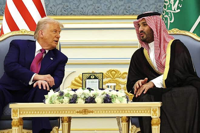 U.S. President Donald Trump meets with Saudi Crown Prince Mohammed bin Salman during a “coffee ceremony” at the Saudi Royal Court on May 13, 2025, in Riyadh, Saudi Arabia. Photo by Win McNamee/Getty Images.