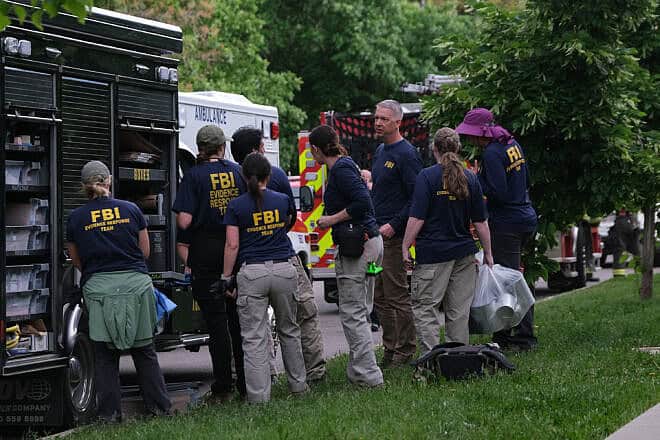 An FBI team investigates an attack on rally-goers calling for the release of Israeli hostages held in Gaza at the Pearl Street outdoor mall in Boulder, Colo., on June 1, 2025. Photo by Eli Imadali/AFP via Getty Images.