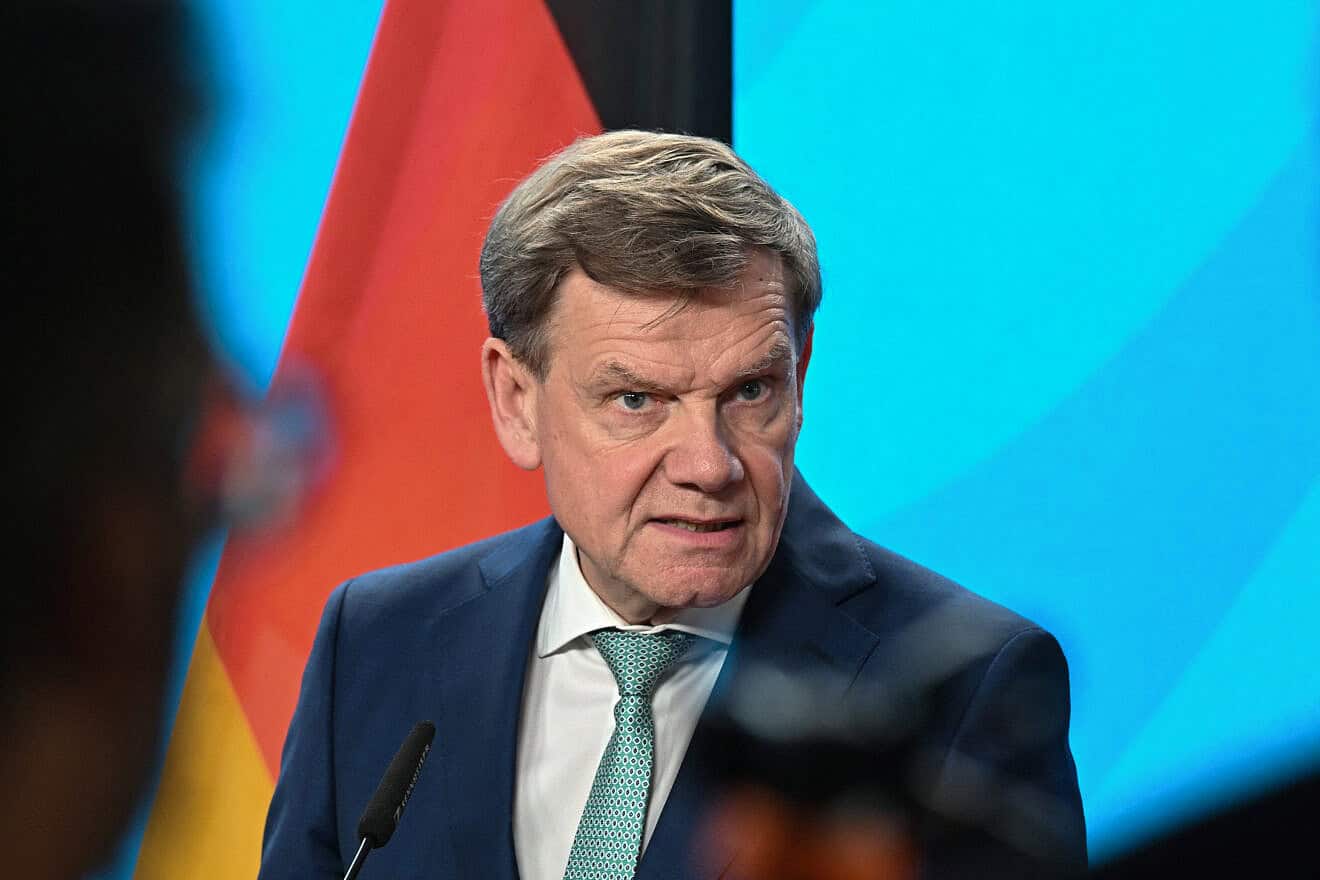 German Foreign Minister Johann Wadephul speaks during a joint press conference with Polish Foreign Minister Radosław Sikorski in Berlin, June 4, 2025. Photo by Ralf Hirschberger/AFP via Getty Images.