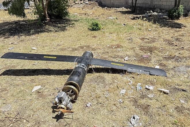 The remains of an Iranian drone that fell in a field north of Jasim city near Daraa in southwestern Syria on June 14, 2025. Photo by Sam Hariri/AFP via Getty Images.