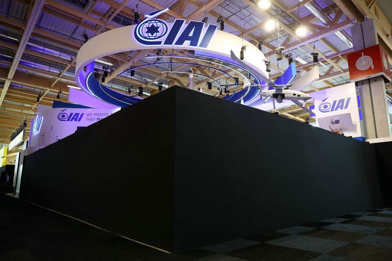 A barrier put up by the French government around the Israel Aerospace Industries Israeli Pavilion during the 55th edition of the International Paris Air Show at the Paris–Le Bourget Airport in Paris, France, on June 16, 2025. Photo by Alain Jocard/AFP via Getty Images.
