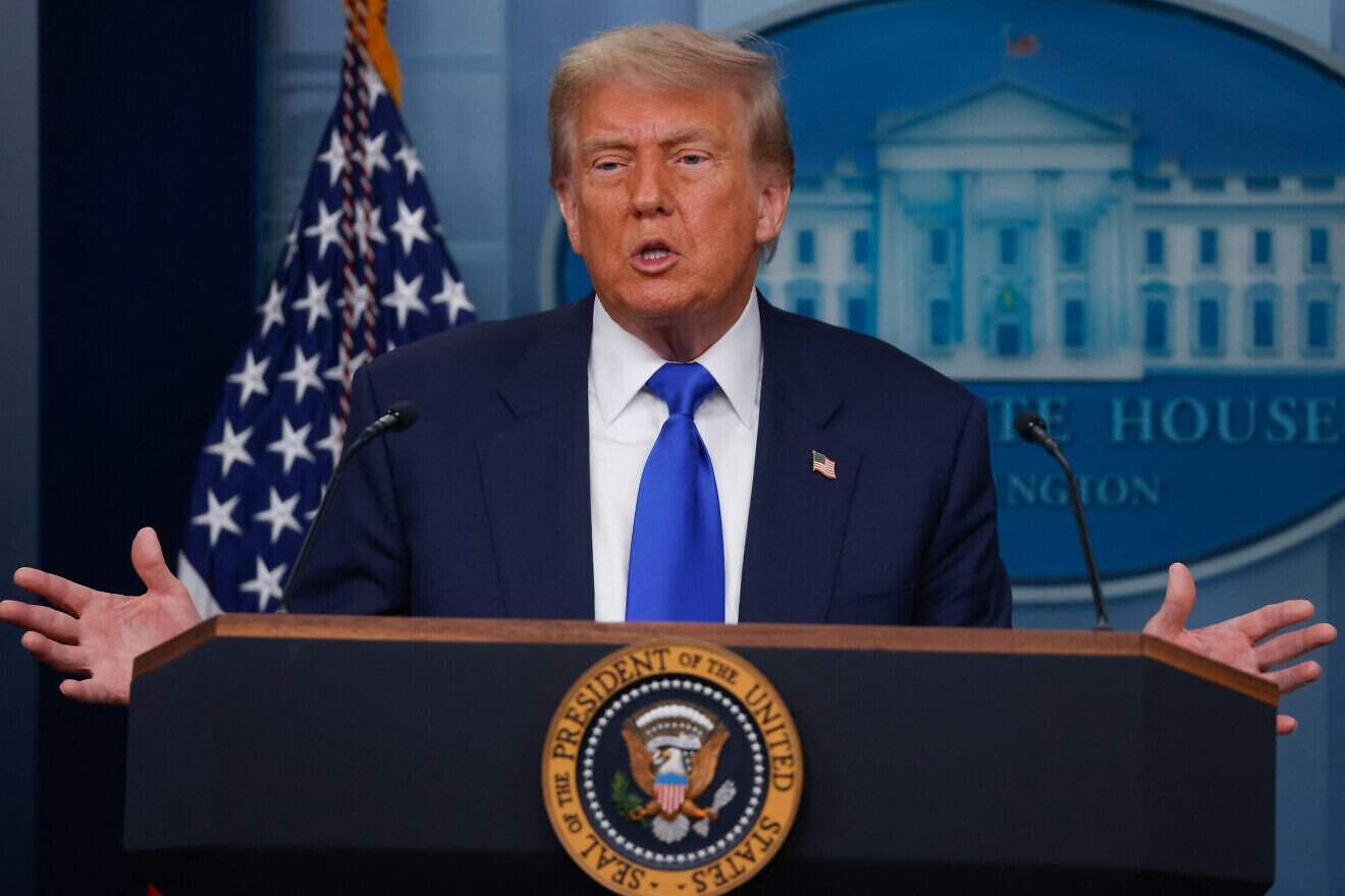 U.S. President Donald Trump speaks during a press conference in the James S. Brady Briefing Room at the White House, on June 27, 2025. Photo by Mehmet Eser/Middle East Images/AFP via Getty Images.