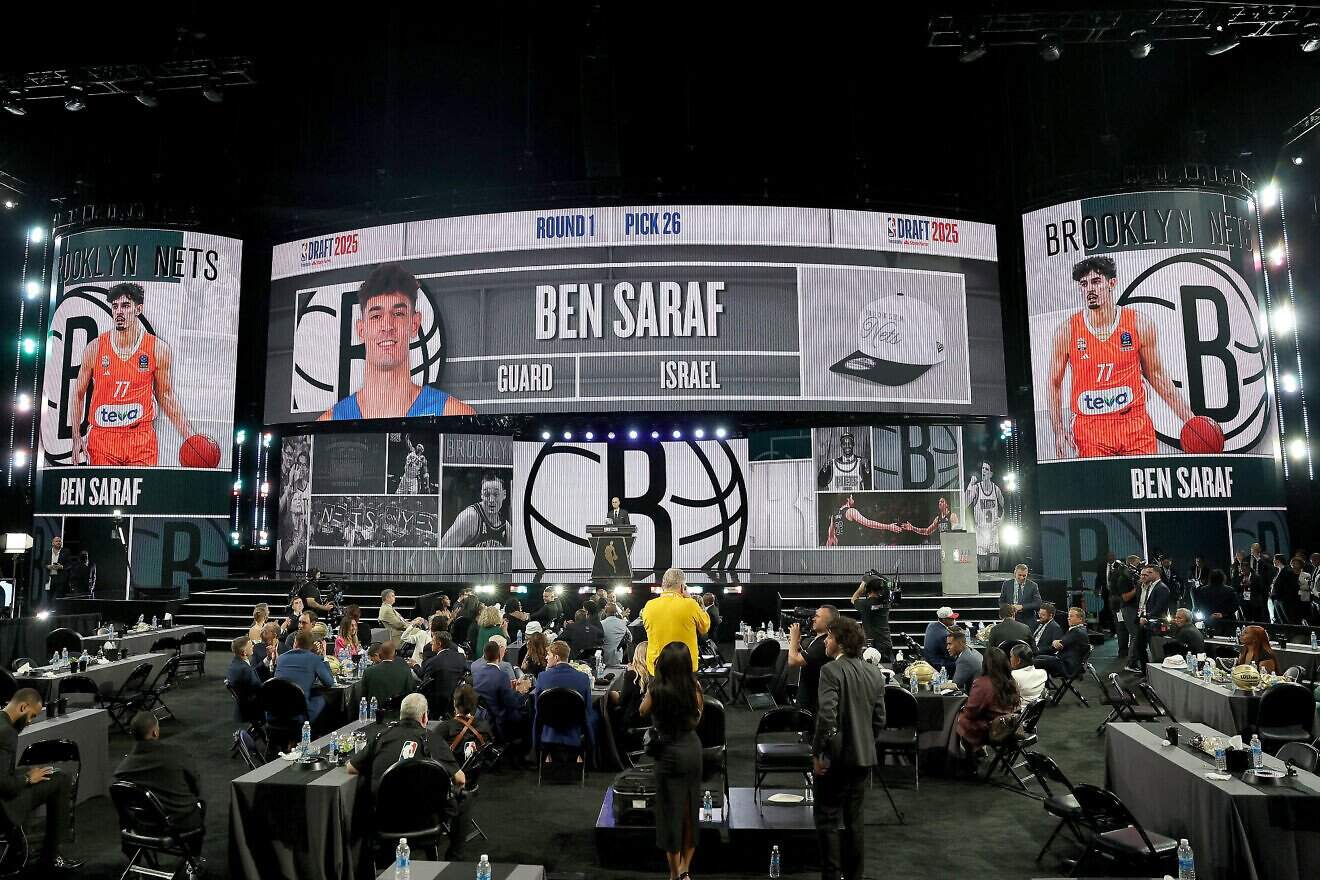 Ben Saraf is drafted 26th overall by the Brooklyn Nets during the 2025 NBA Draft at the Barclays Center in Brooklyn, N.Y., on June 25, 2025. Photo by Sarah Stier/Getty Images.