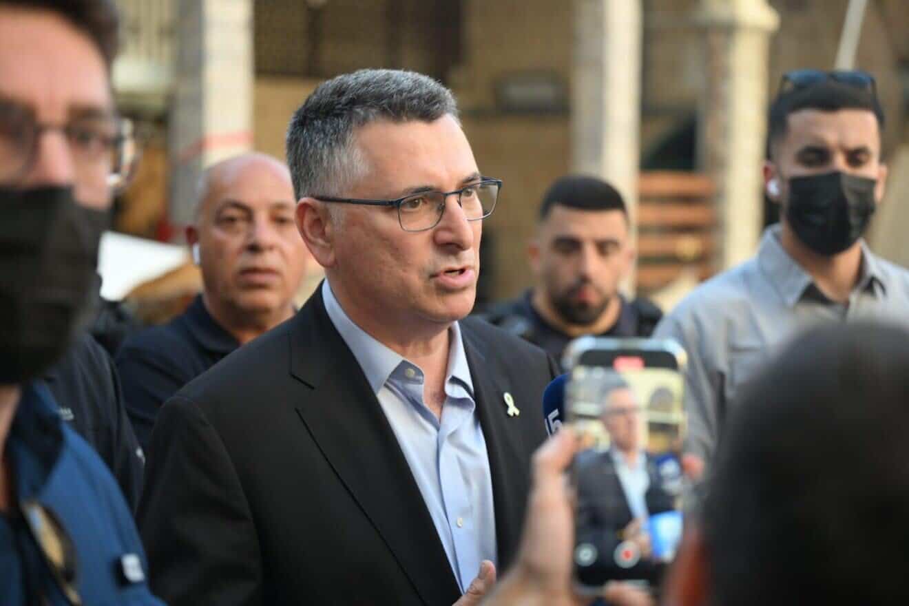 Israeli Foreign Minister Gideon Sa’ar speaks to the foreign press at the site of where an Iranian missile hit the Al-Jarina Mosque in Haifa's Wadi Nisnas neighborhood on June 20, 2025. Photo by Eran Yardeni/GPO.
