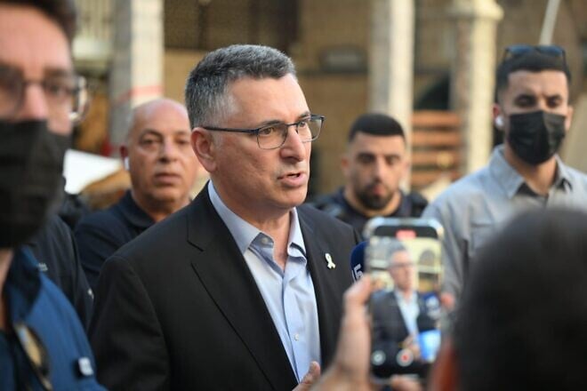 Israeli Foreign Minister Gideon Sa’ar speaks to the foreign press at the site of where an Iranian missile hit the Al-Jarina Mosque in Haifa's Wadi Nisnas neighborhood on June 20, 2025. Photo by Eran Yardeni/GPO.