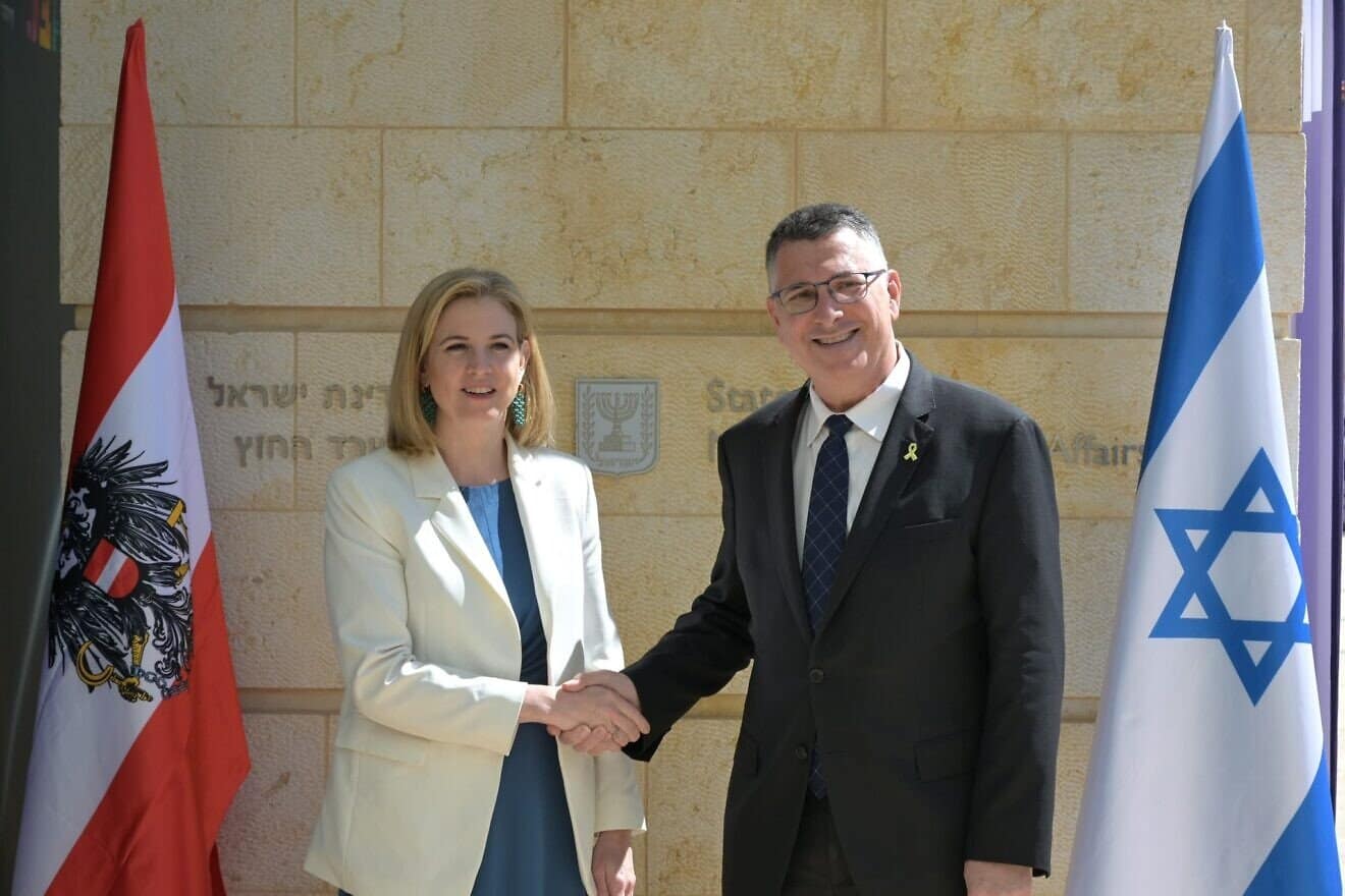 Austrian Foreign Minister Beate Meinl-Reisinger and Israeli Foreign Minister Gideon Sa'ar in Jerusalem on June 30, 2025. Credit: Israel Ministry of Foreign Affairs.
