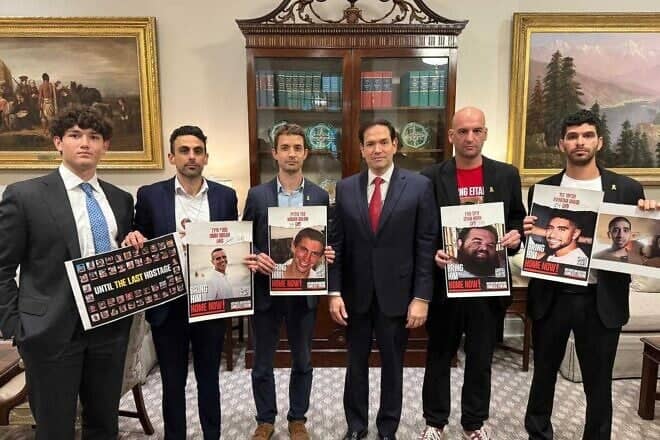 U.S. Secretary of State Marco Rubio meets in Washington with families of hostages still held by Hamas in Gaza, June 27, 2025. Credit: The Hostage and Missing Families Forum.