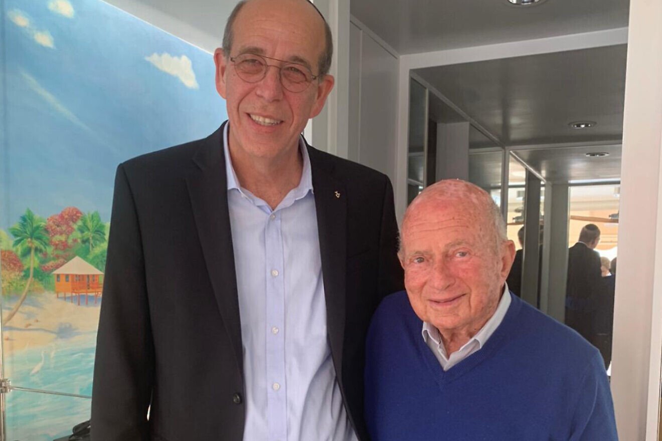 S. Daniel Abraham (right) with professor Arie Zaban, president of Bar-Ilan University. Credit: Courtesy of American Friends of Bar-Ilan University.