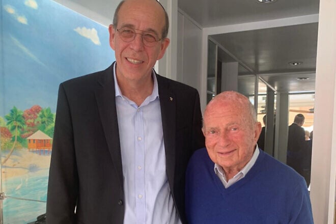 S. Daniel Abraham (right) with professor Arie Zaban, president of Bar-Ilan University. Credit: Courtesy of American Friends of Bar-Ilan University.