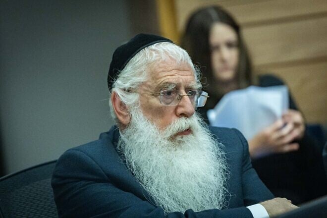 Minister of Jerusalem Affairs and Jewish Heritage Meir Porush attends a Finance Committee meeting at the Knesset in Jerusalem on May 12, 2025. Photo by Yonatan Sindel/Flash90.