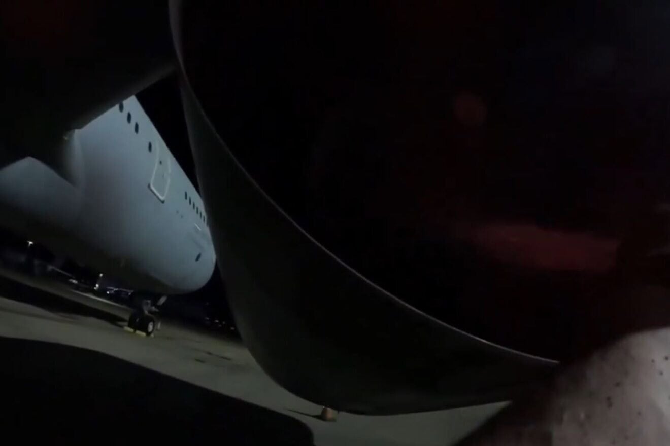 A Palestine Action activist vandalizes a RAF Voyager aircraft, June 20, 2025. Credit: Twitter/UK Defence Journal.