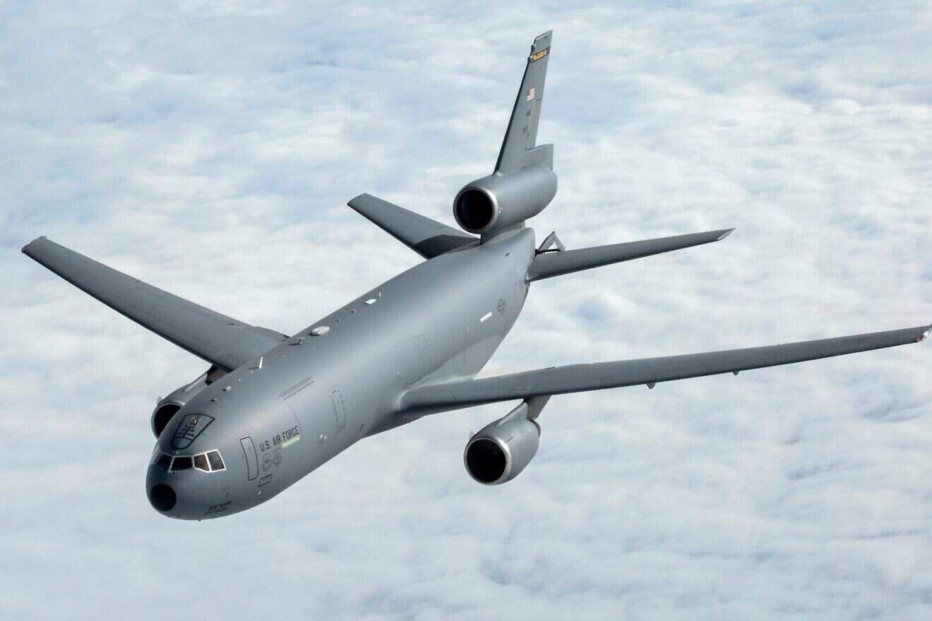 A U.S Air Force KC-10 Extender with the 76th Air Refueling Squadron, 514th Air Mobility Wing, moves away after being refueled by a KC-10 crewed by Reserve Citizen Airmen with the 78th Air Refueling Squadron, 514th Air Mobility Wing, over the Atlantic Ocean, Feb. 14, 2018. Credit: U.S. Air Force Photo by Master Sgt. Mark C. Olsen.