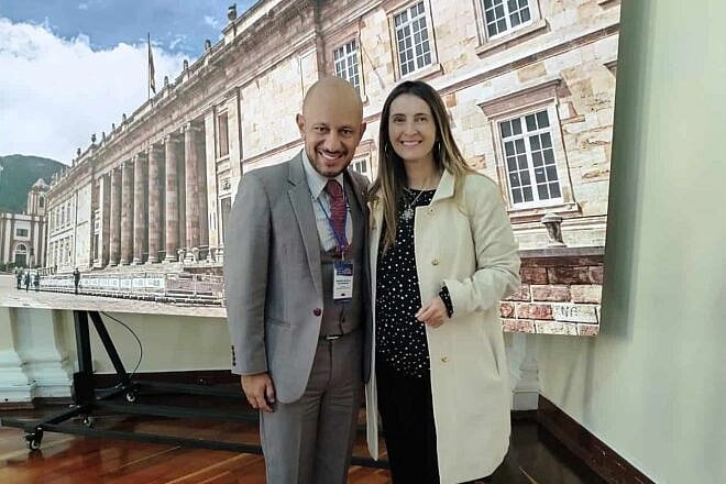 Lawmaker Andrés Castillo, head of the Ecuadorian Israel Allies Caucus, visiting Colombian Sen. Paloma Valencia, who chairs the Israel Allies Caucus in her country. Credit: Courtesy of Israel Allies Foundation, June 4, 2025.