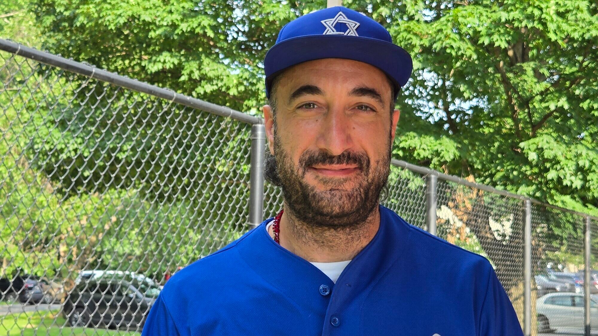 Shlomo Lipetz, a pitcher for Team Israel during Jewish Heritage Night in Bethesda, Md., for the Big Train summer collegiate baseball team, June 21, 2025. Photo by Jonathan D. Salant.