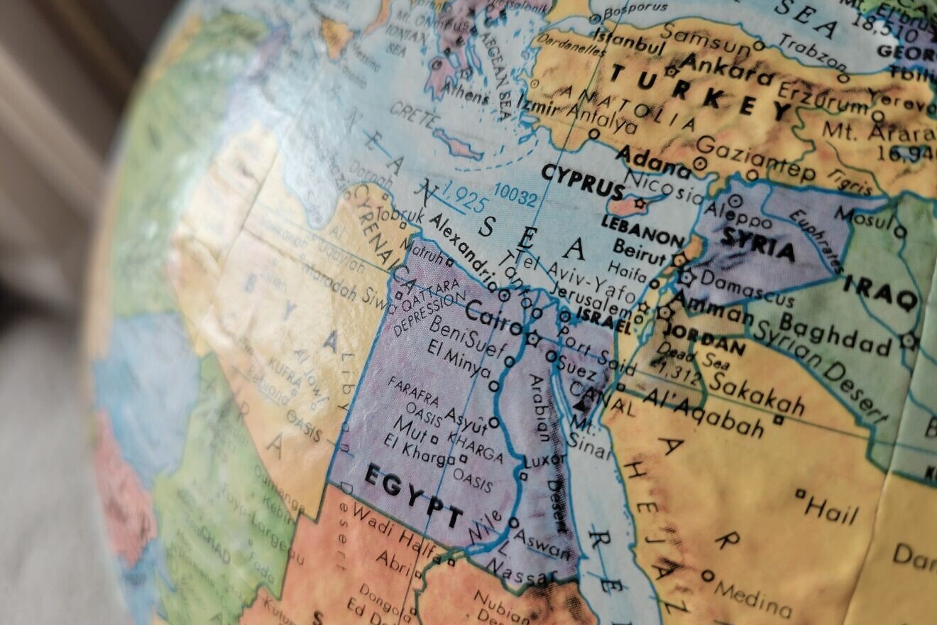 Globe focused on Israel and the Middle East. Photo by Debra Flax.