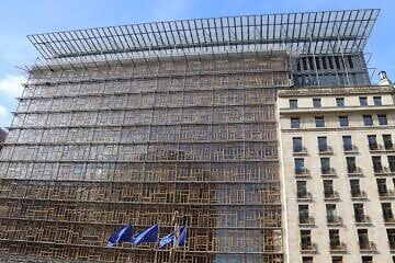 The Europa building, which serves as the headquarters for the European Council and the Council of the European Union,  in Brussels, Belgium, on July 1, 2024. Credit: FrDr via Wikimedia Commons.