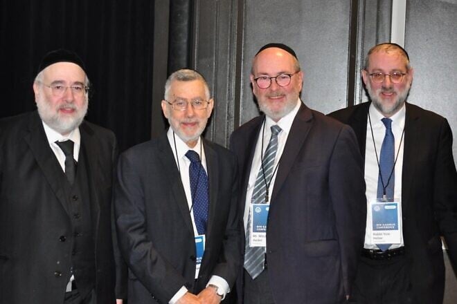 At the OU Kashrus Conference, from left: OU Kosher COO Rabbi Moshe Elefant; OU Kosher CEO Rabbi Menachem Genack; OU president Mitchel Aeder; and OU Kosher commission vice chairman Rabbi Yossi Heber. Credit: Courtesy.