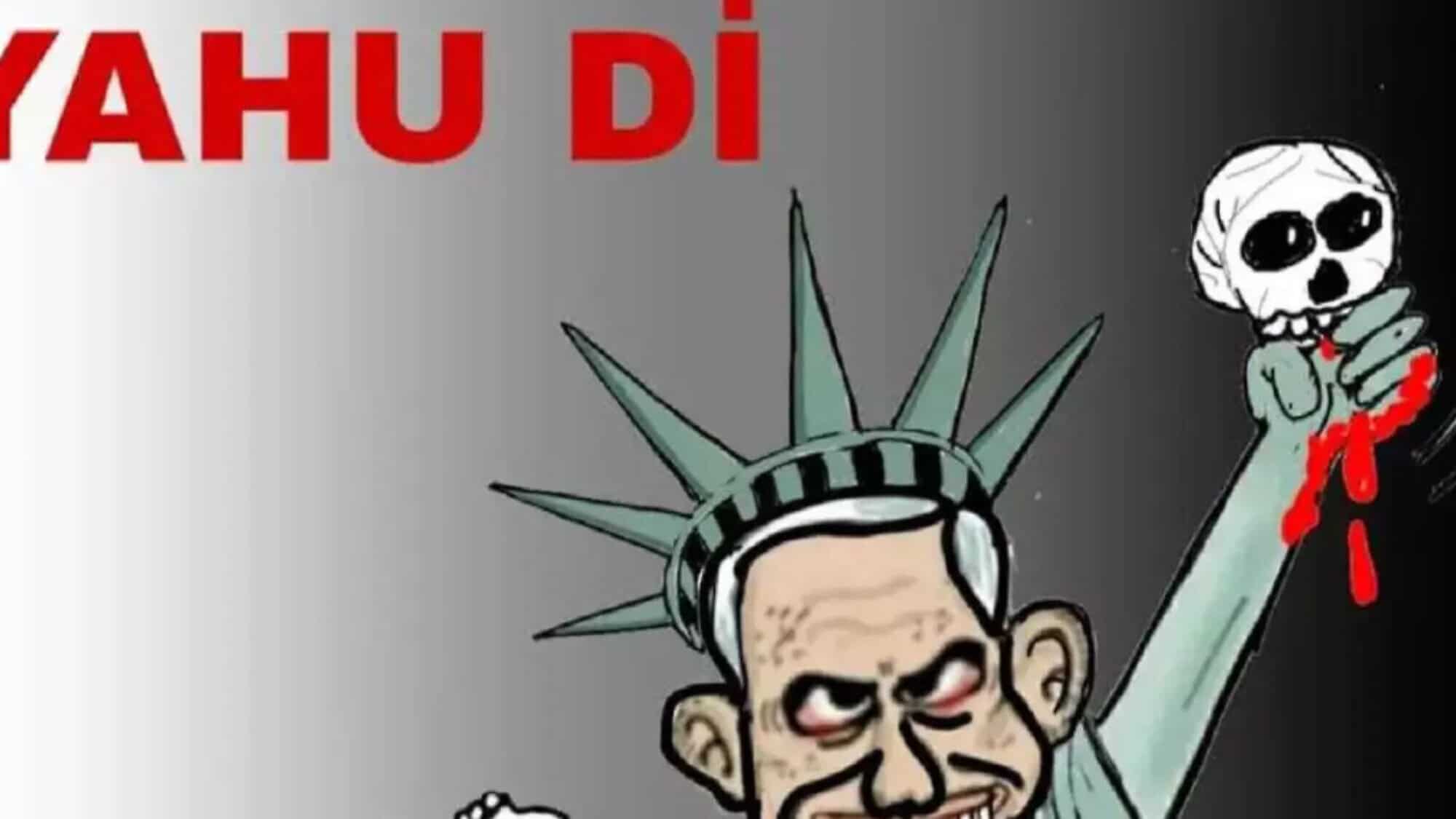 A cartoon portraying Israeli Prime Minister Benjamin Netanyahu as a skull-clutching demon, drawn by Turkish illustrator Erdogan Ozer. Source: Social media.